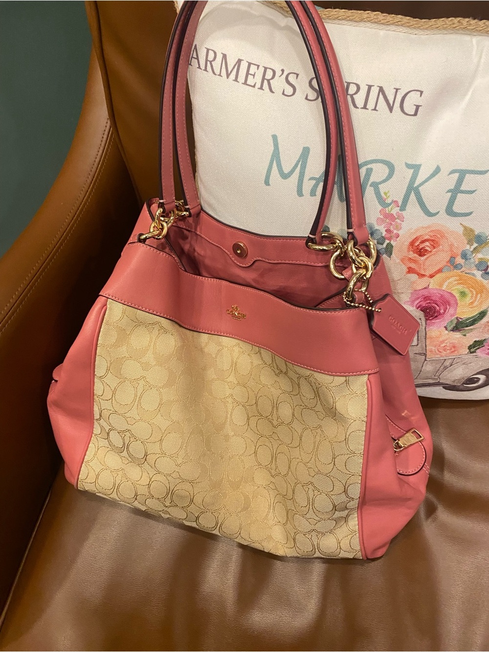 Coach Pink and Signature HandBag Purse